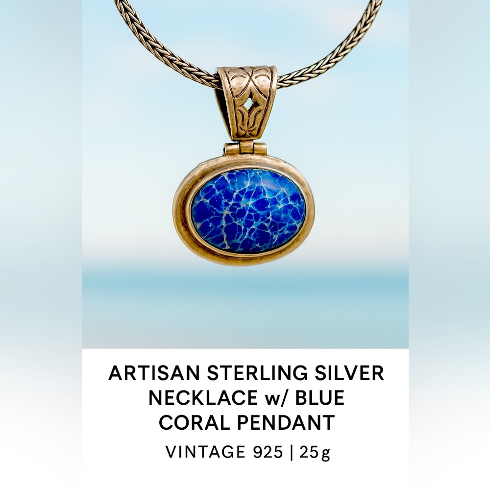 Rare Vintage Sterling Necklace & Pendant Set | Blue Coral | 25g Artisan 925